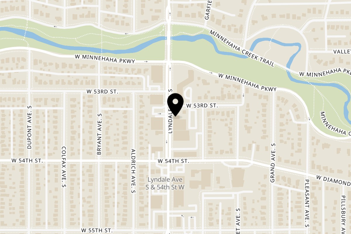 Map showing the location of El Sazon Cocina & Tragos on 5309 Lyndale Ave S #201 in Minneapolis